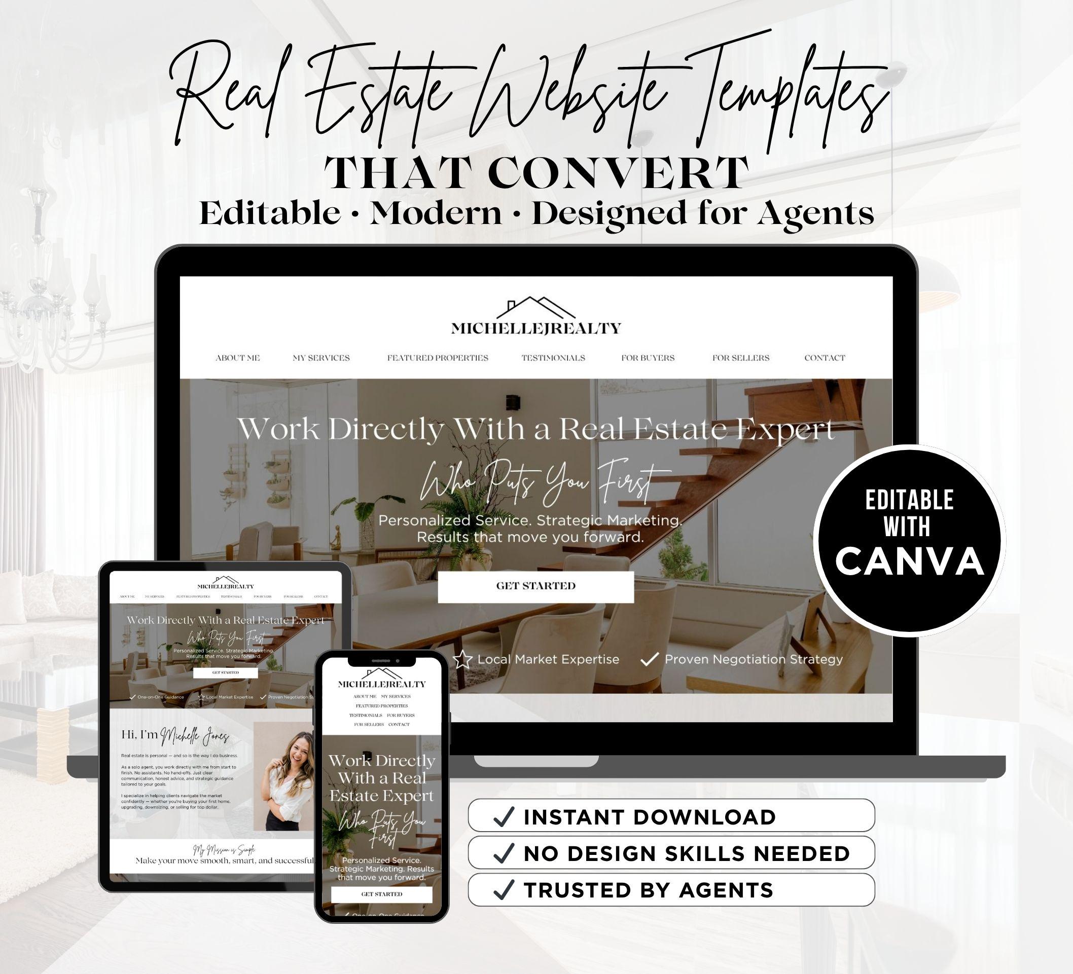 Real Estate Website Template for Canva, Real Estate Canva Website ...