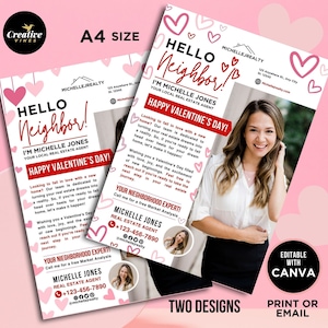 Folleto inmobiliario para el Día de San Valentín, Carta de bienvenida al vecino, Carta de presentación para el agente inmobiliario, Marketing inmobiliario de febrero para San Valentín, Canva