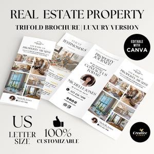 Brochure immobiliare Brochure di proprietà di lusso Brochure a tre ante Versione di lusso Brochure di marketing immobiliare Brochure a tre ante Modello Canva