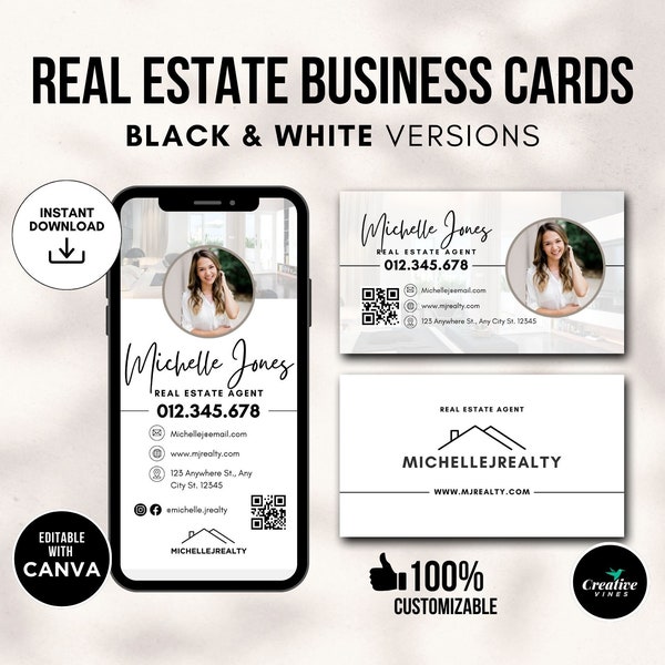 Real Estate Business Cards with QR Code | Real Estate Agent Business Card | Modern Real Estate Business Card Bundle | Luxury Canva Template