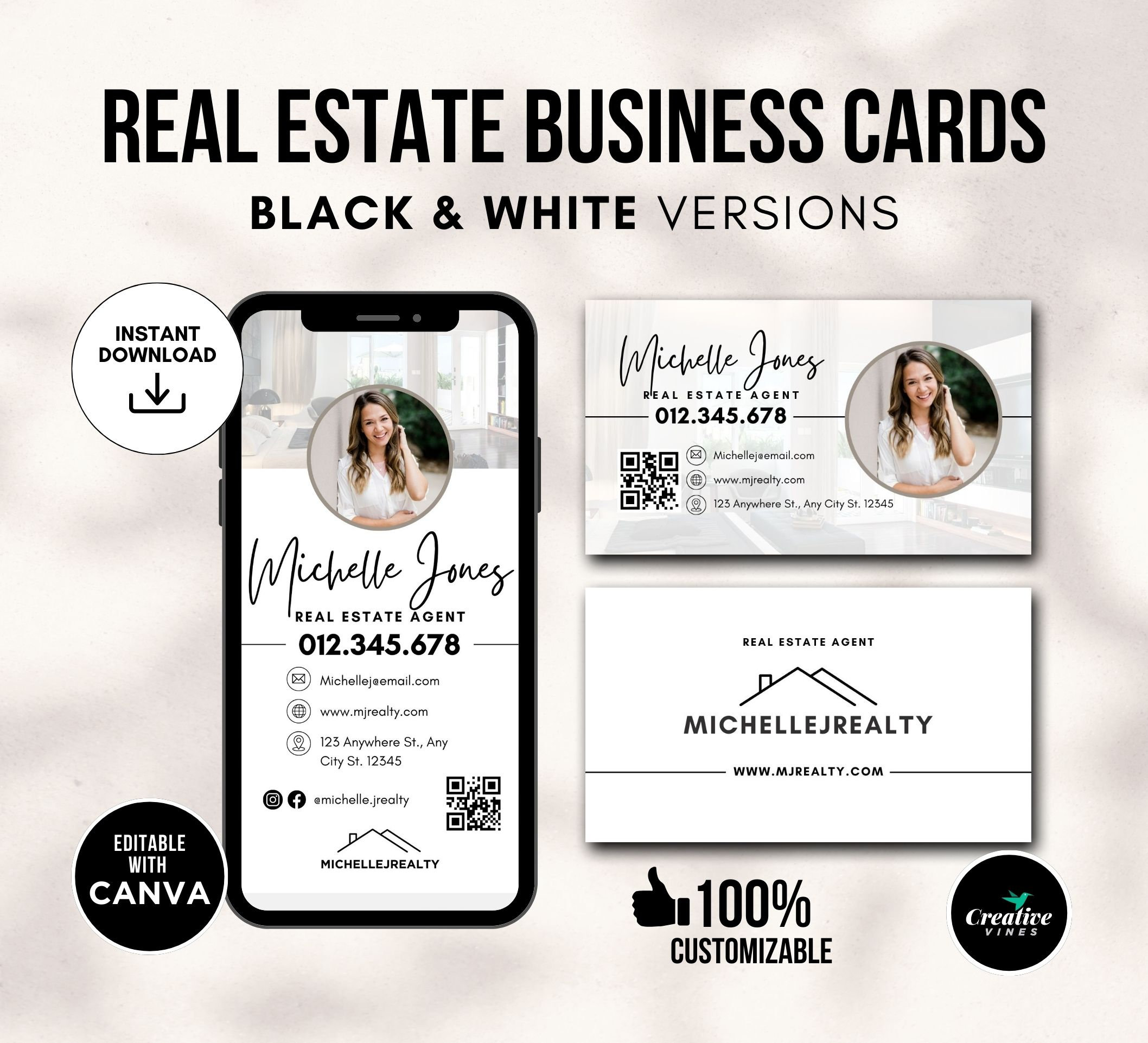 Real Estate Business Cards With QR Code Real Estate Agent Business Card ...