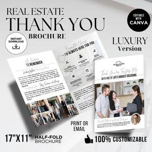 Luxury Real Estate Thank you Brochure Real Estate Thank you Card Brochure Real Estate Marketing Realtor Marketing Realtor Canva Templates
