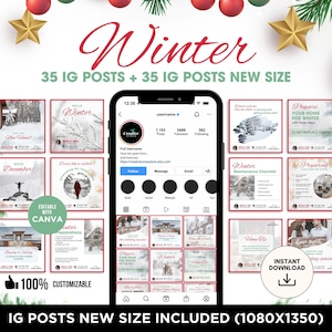 Post immobiliari di dicembre su Instagram con didascalie e hashtag Modelli Canva per Natale nel settore immobiliare Post sui social media del settore immobiliare Canva