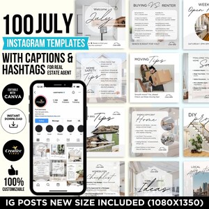 Post Instagram di luglio 2025 con didascalie e hashtag, modelli, post Instagram di luglio, Giorno dell'Indipendenza, Estate, Marketing immobiliare, Canva