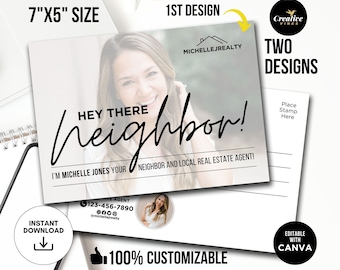 Hello Neighbor Real Estate Postcard Real Estate Farming Postcard Real Estate Agent Marketing Mailer, Real Estate Marketing Canva Templates