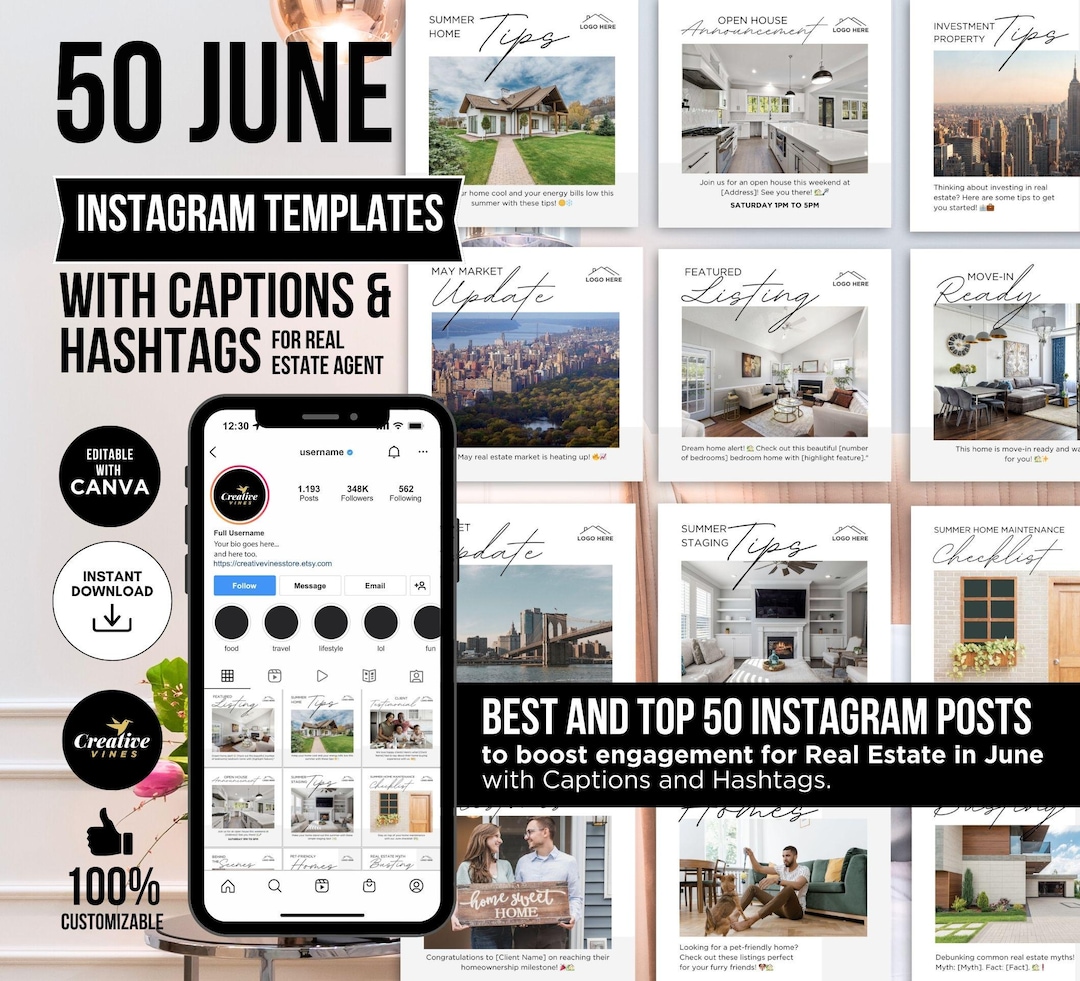 Real Estate June Instagram Posts With Captions and Hashtags Spring Real ...