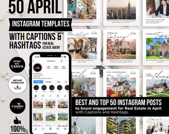 2026 April Real Estate Instagram Posts with captions and hashtags Templates April Instagram Posts Real Estate Marketing Canva Template