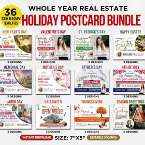Real Estate Holiday Postcard Real Estate Marketing Postcard Mother’s Day Father’s Day, 4th of July Labor Day, Halloween, Thanksgiving, Canva