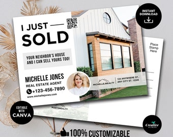 I Just Sold Your Neighbors House, Real Estate Just Sold Postcard, Real Estate Postcard Farming, Thinking of selling postcard, Editable Canva