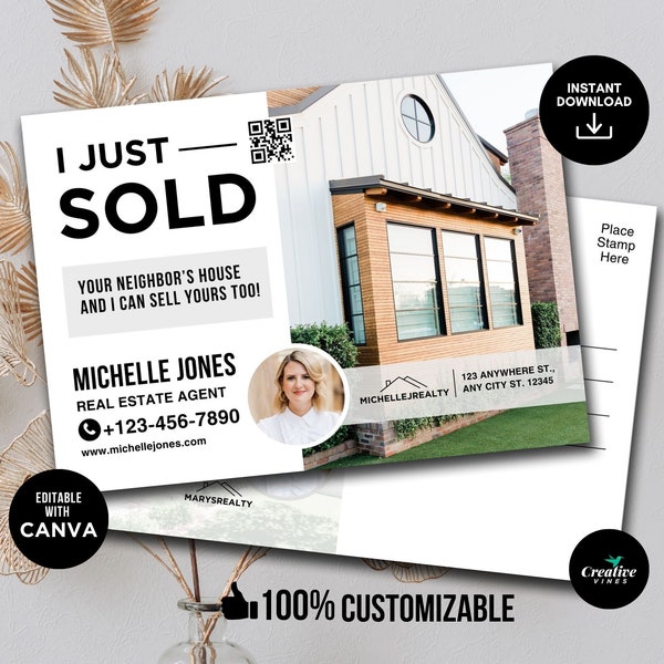 I Just Sold Your Neighbors House | Real Estate Just Sold Postcard | Real Estate Postcard Farming | Thinking of selling postcard | Canva