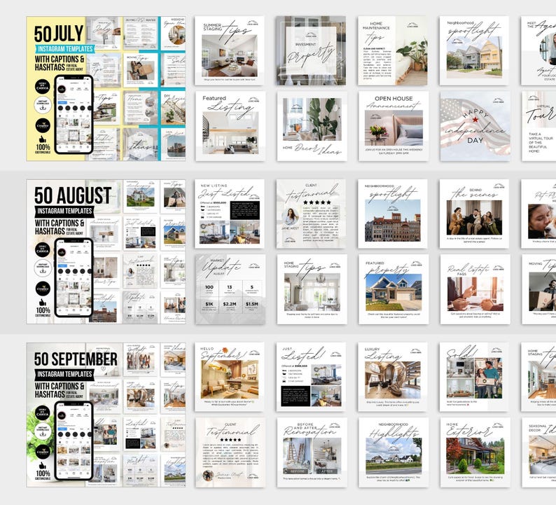 Real Estate Full Year Instagram Posts Bundle 12 Monthly Realtor Social ...