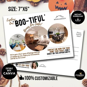 Halloween Boo-tiful Homes for Sale Postcard Real Estate Postcard Halloween Mailer Postcard Realtor Fall Pop By Real Estate Fall Postcard