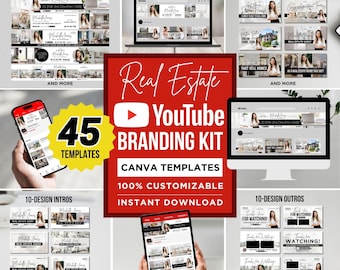 Real Estate YouTube Branding Kit Editable Banners, Intros, Thumbnails, Outros DIY YouTube Branding Kit YouTube Banner, Intro Outro Canva