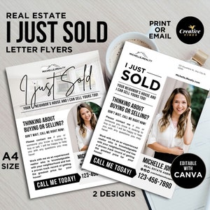 Lettre Je viens de vendre de vos voisins Flyer, carte postale pour agent immobilier, carte de fermier pour agent immobilier, lettre pour vendeur de maison de ferme géographique Canva