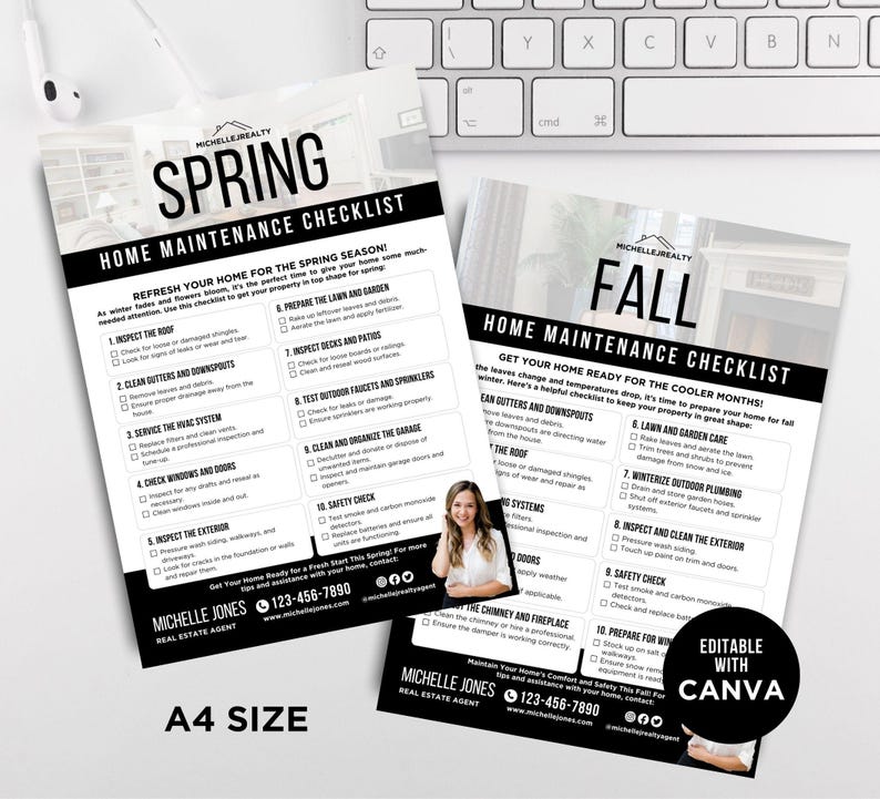 Quarterly Home Maintenance Checklist Bundle Real Estate Flyer Template ...