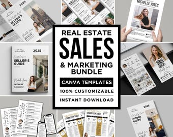 Real Estate Sales Pack Bundle Real Estate Sales & Marketing Bundle Buyer and Seller Guide Real Estate Farming Real Estate Marketing Canva