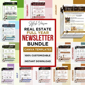 Real Estate Full Year Newsletter Bundle Real Estate Monthly Newsletter Real Estate Full Year Newsletter Bundle Realtor Email Marketing Canva