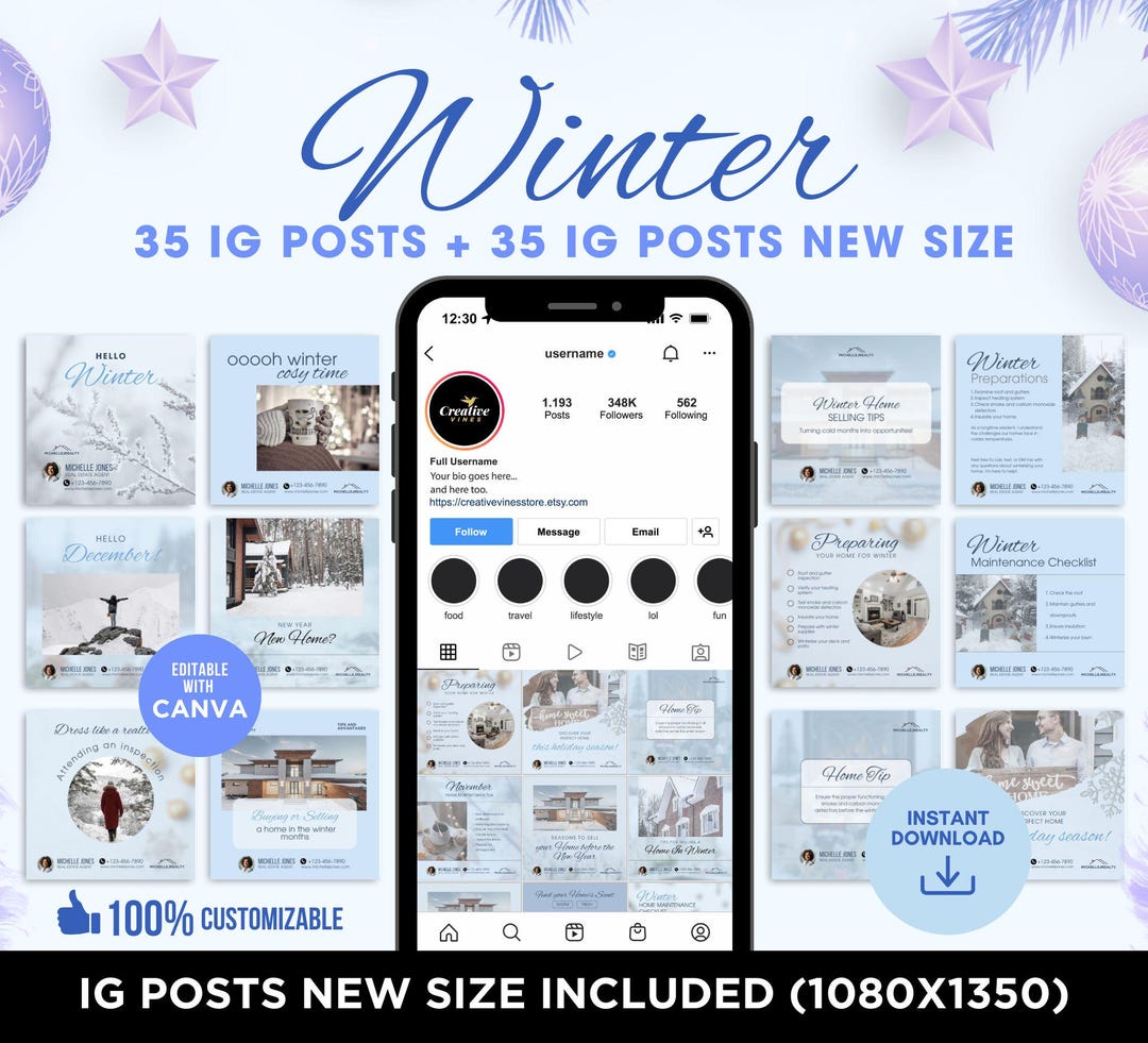 Real Estate Winter Instagram Posts Real Estate 2027 Social Media Canva ...