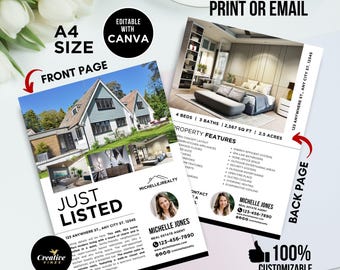 Just Listed Flyer Template Real Estate Just Listed Flyer Real Estate Marketing Realtor Just Listed Real Estate Postcard Realtor Flyer, Canva