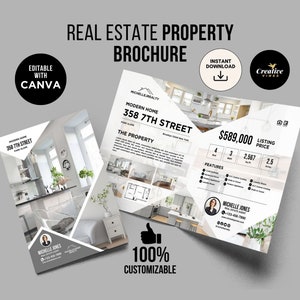 Luxury Real Estate Property Brochure Real Estate Brochure Modern Property Listing Real Estate Marketing, Half Fold Brochure, Canva Template