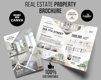 Luxury Real Estate Property Brochure Real Estate Brochure Modern Property Listing Real Estate Marketing, Half Fold Brochure, Canva Template
