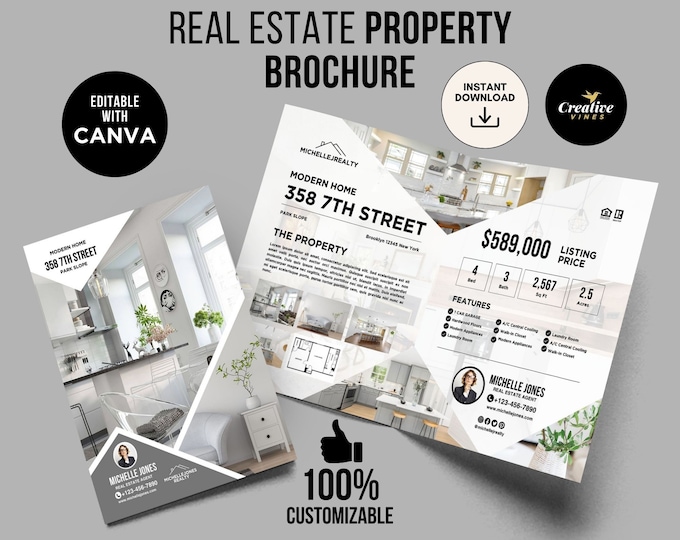 Luxury Real Estate Brochure Canva Template 4 Page, Real Estate Property ...