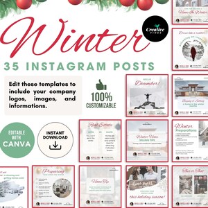 Kerstvastgoed Instagram-berichten | Kerstcanva-sjablonen voor onroerend goed | Socialemediaberichten over onroerend goed | Wintervastgoed