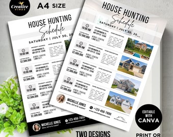 House Hunting Schedule Home Showing Schedule Home Tour Schedule Notes Feedback Sheet Real Estate Marketing Realtor Marketing Canva Template