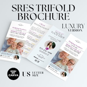 May include: A trifold brochure for a real estate agent specialising in helping seniors find a new home. The brochure features a photo of a family, a testimonial section, and contact information. The text on the brochure says "Helping Seniors Find the Perfect Place to Call Home" and "Let's Make Your Move Together".