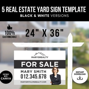 Real Estate For Sale Yard Sign Templates, For Sale Sign Templates, Realtor Yard Sign Templates, For Sale Signage, Real Estate Editable Canva
