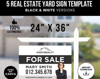 Real Estate For Sale Yard Sign Templates, For Sale Sign Templates, Realtor Yard Sign Templates, For Sale Signage, Real Estate Editable Canva