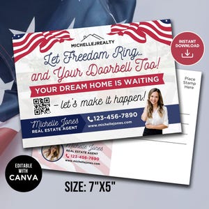 Real Estate 4th of July Postcard Summer Real Estate Postcards Real Estate 4th of July Postcard Realtor Postcard Real Estate Mailer Canva