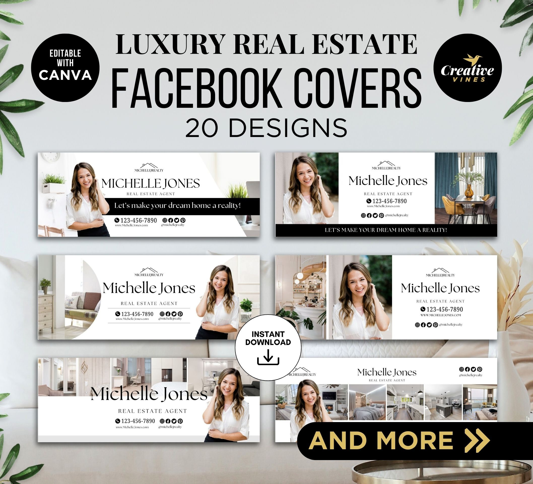 Luxury Real Estate Facebook Cover Luxury Real Estate Banner Modern Real Estate Template Real Estate Agent Social Media Bundle Editable Canva