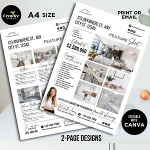 Real Estate Home Feature Sheet Open House Flyer, Flyer Template, Real Estate Marketing, For Sale Flyer Realtor Listing Flyer, Canva Template