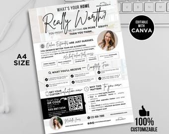 Home Wert Marketing Flyer, Wohnungsvermarktung, CMA Flyer Vorlage, Realtor Flyer Vorlage, Bearbeitbarer Immobilen Flyer, Canva Vorlagen