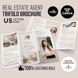 Real Estate Brochure Real Estate Introduction Brochure, Agent Brochure, Realtor Bio Brochure, Real Estate Trifold Brochure Template, Canva