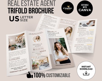 Real Estate Brochure Real Estate Introduction Brochure, Agent Brochure, Realtor Bio Brochure, Real Estate Trifold Brochure Template, Canva