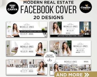 Modern Real Estate Facebook Cover, Minimalist Real Estate Template, Minimalist Realtor Branding, Real Estate Agent Social Media Bundle Canva