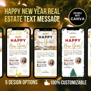 Texto de Feliz Ano Novo para Imóveis 2026, Texto de Feliz Ano Novo para Corretores de Imóveis, 5 Cartões de Natal para Clientes, Marketing Imobiliário, Canva Editável