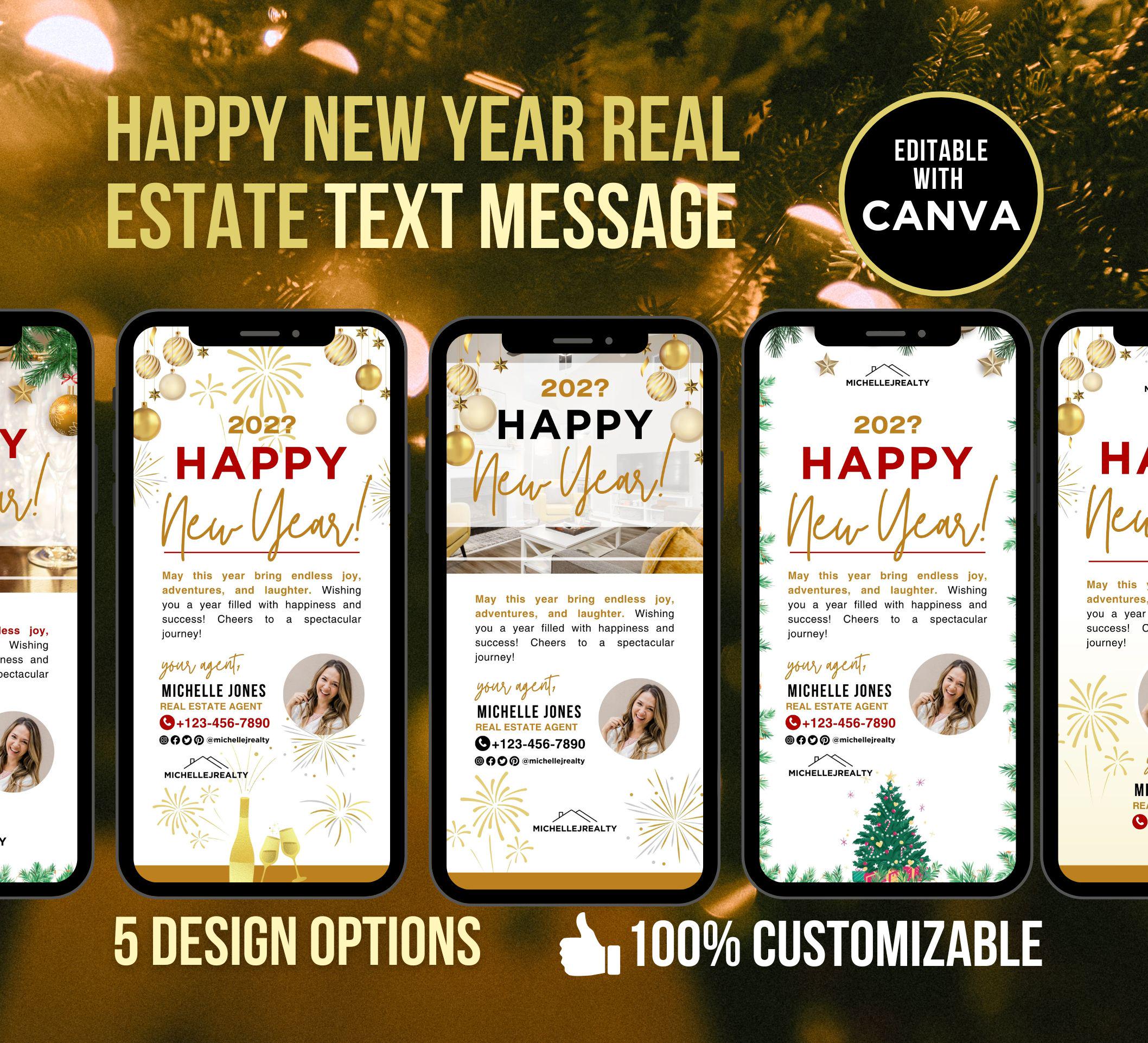 2026 Happy New Year Real Estate Textable, Realtor Happy New Year Text, 5 Textable Client Holiday Card, Real Estate Marketing, Editable Canva