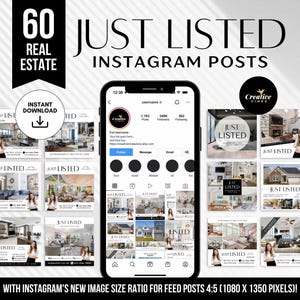 60 Just Listed Instagram Posts Realtor Social Media Template Real Estate Listing Update Real Estate Just listed Bundle Real Estate Marketing