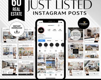 60 Just Listed Instagram Posts Realtor Social Media Template Real Estate Listing Update Real Estate Just listed Bundle Real Estate Marketing