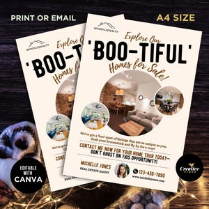 Halloween Real Estate Boo-tiful Homes for Sale Agent Marketing Template Flyer Halloween Realtor Handouts Ideas Fall Pop By Halloween Mailer