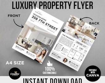 Luxury Property Brochure, Real Estate Flyer, Real Estate Marketing, Listing Flyer, Open House Brochure, Luxury Property Flyer Editable Canva