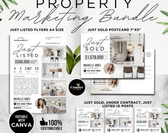 Bundel vastgoedmarketingflyer, vastgoedflyer, net verkocht ansichtkaart, net aangeboden net verkocht onder contract Instagram-sjablonen, canva