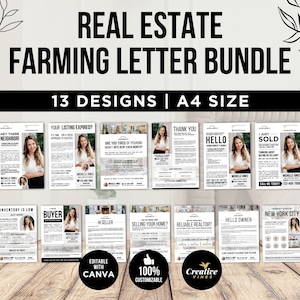 Real Estate Marketing Letter Bundle Real Estate Marketing Template Bundle Real Estate Prospecting letter Agent Intro Minimal Canva Template