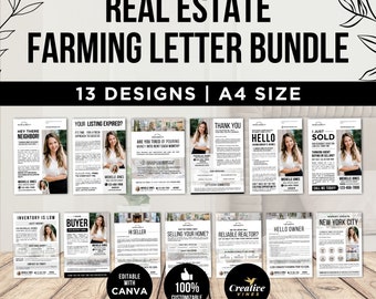 Real Estate Farming Letter Bundle Real Estate Marketing Template Bundle Real Estate Prospecting letter Agent Intro Minimal Canva Template