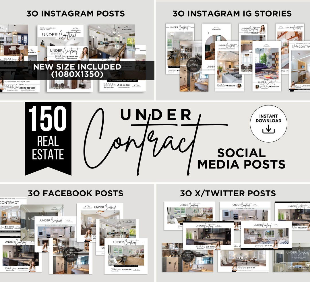 Real Estate Under Contract Social Media Bundle Instagram Posts Stories ...