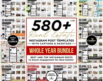 Real Estate Full Year Instagram Posts Bundle 12 Monthly Realtor Social Media Posts Realtor Instagram Posts Real Estate Social Media Posts