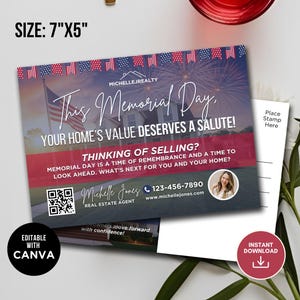 Cartolina del Memorial Day immobiliare 2026, cartolina dell'agente immobiliare del Memorial Day, cartolina del marketing immobiliare, cartolina dell'agricoltura immobiliare, Memorial Day Canva